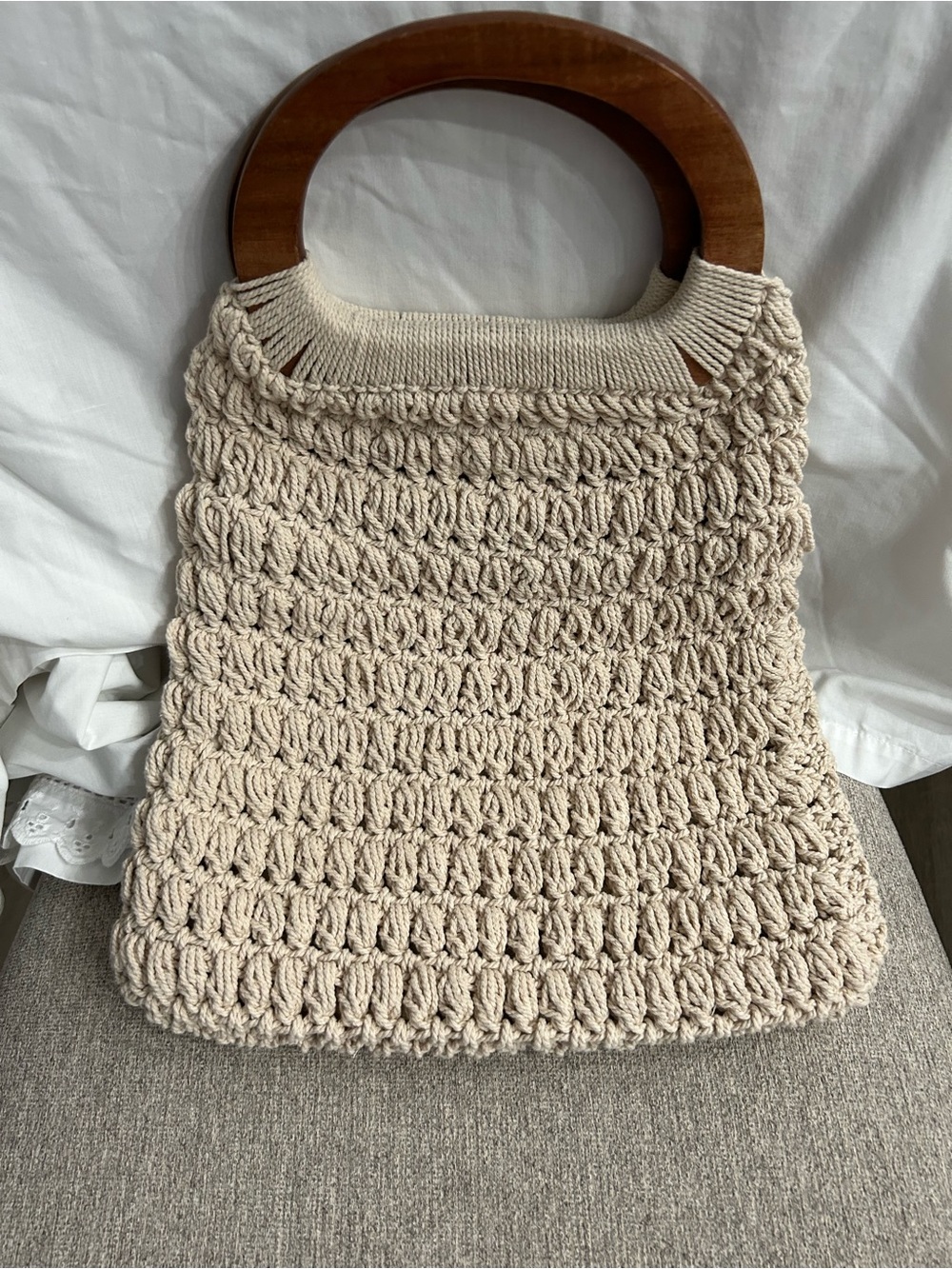 Universal Thread Cream Macramé Knit Tote